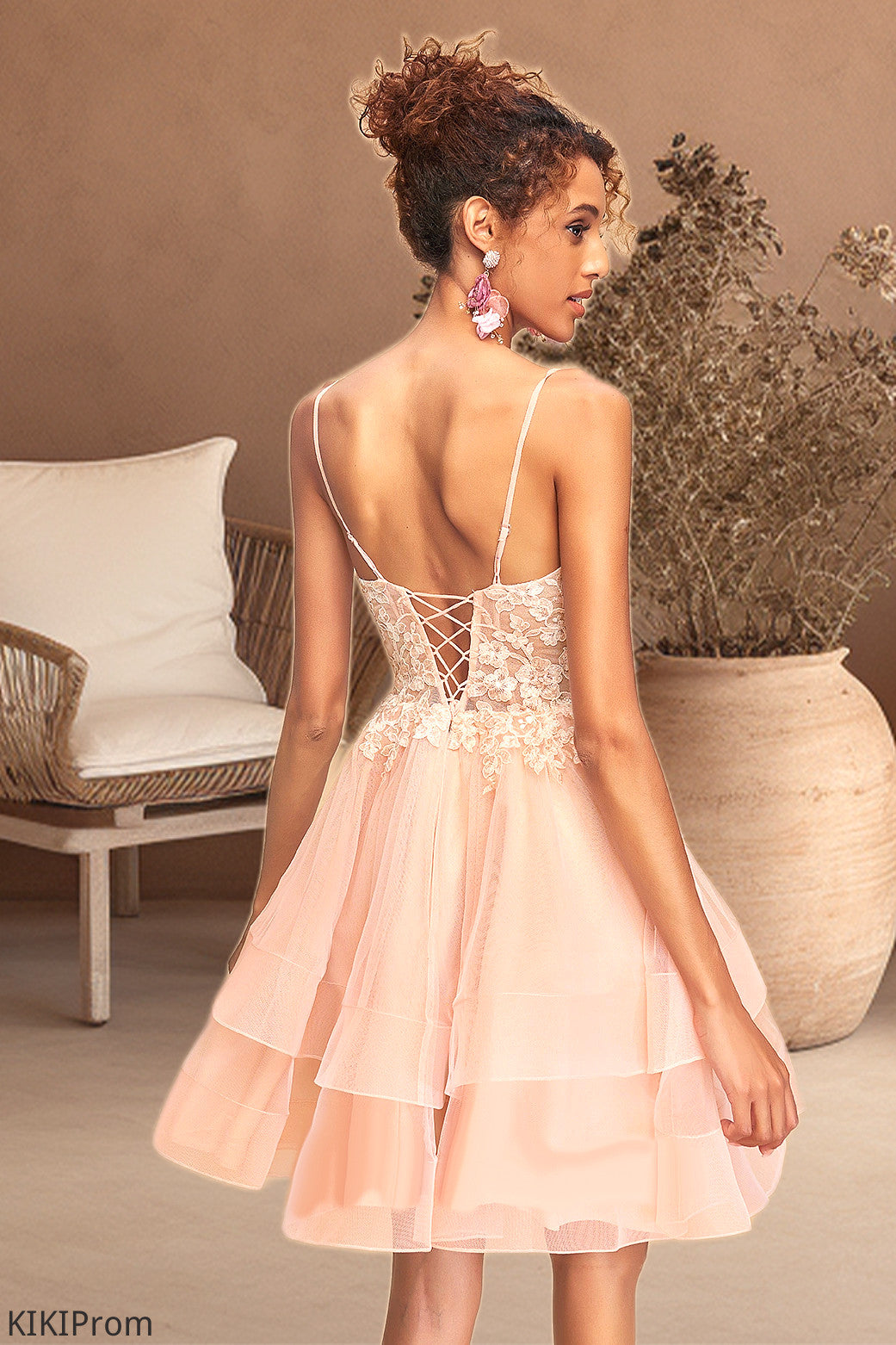 Summer A-line V-Neck Short/Mini Lace Tulle Homecoming Dress DZP0020524