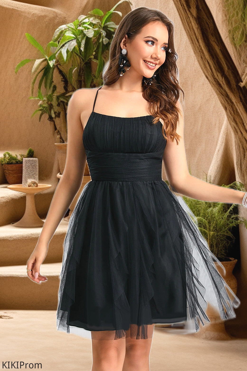Peyton A-line Scoop Short/Mini Tulle Homecoming Dress With Cascading Ruffles DZP0020479