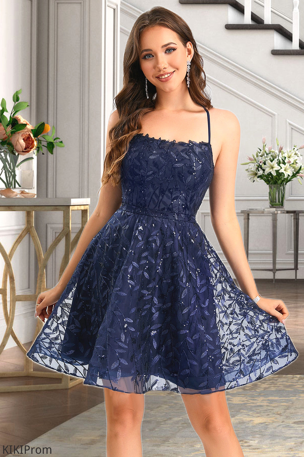 Marlie A-line Scoop Short/Mini Lace Homecoming Dress With Sequins DZP0020461