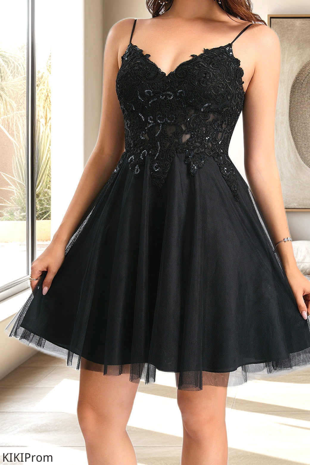 Serenity A-line V-Neck Short/Mini Tulle Homecoming Dress With Sequins DZP0020462