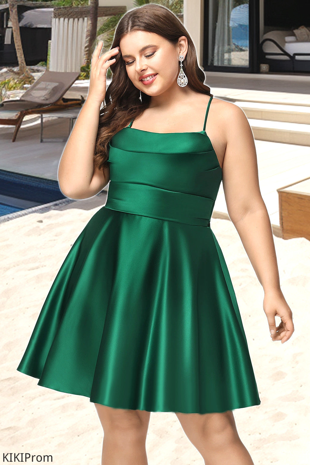 Lorena A-line Cowl Short/Mini Satin Homecoming Dress With Pleated DZP0020511