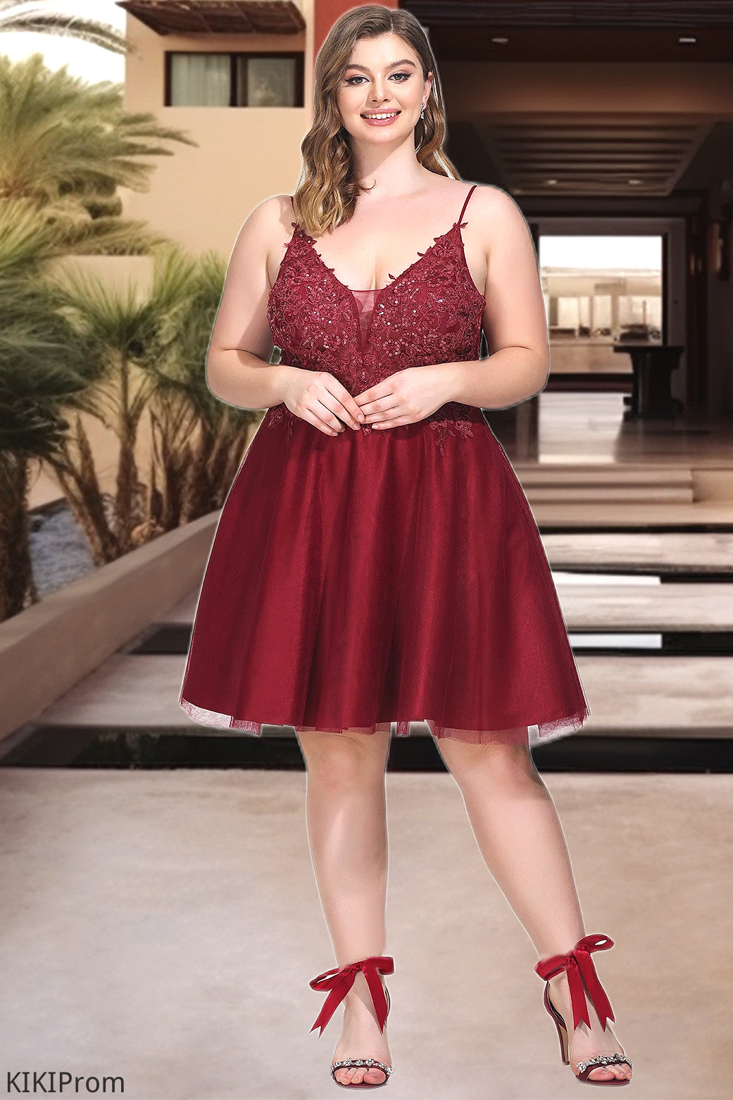 Hayley A-line V-Neck Short/Mini Lace Tulle Homecoming Dress With Sequins DZP0020498