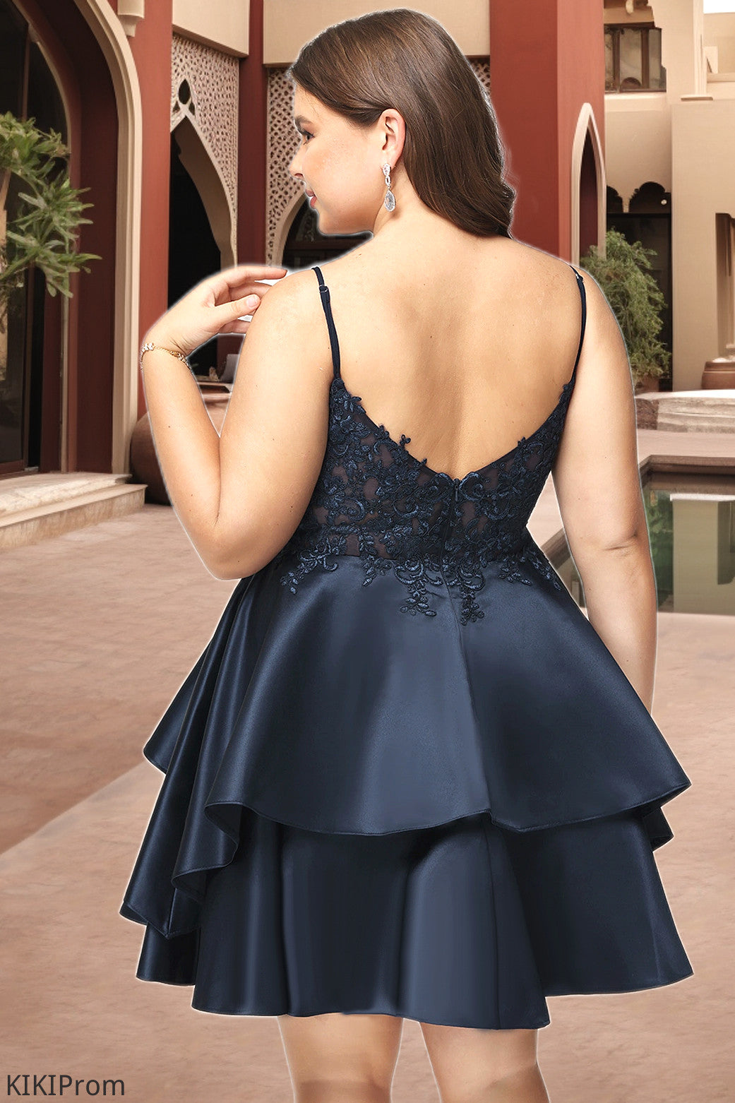 Mckinley A-line V-Neck Short/Mini Lace Satin Homecoming Dress DZP0020504