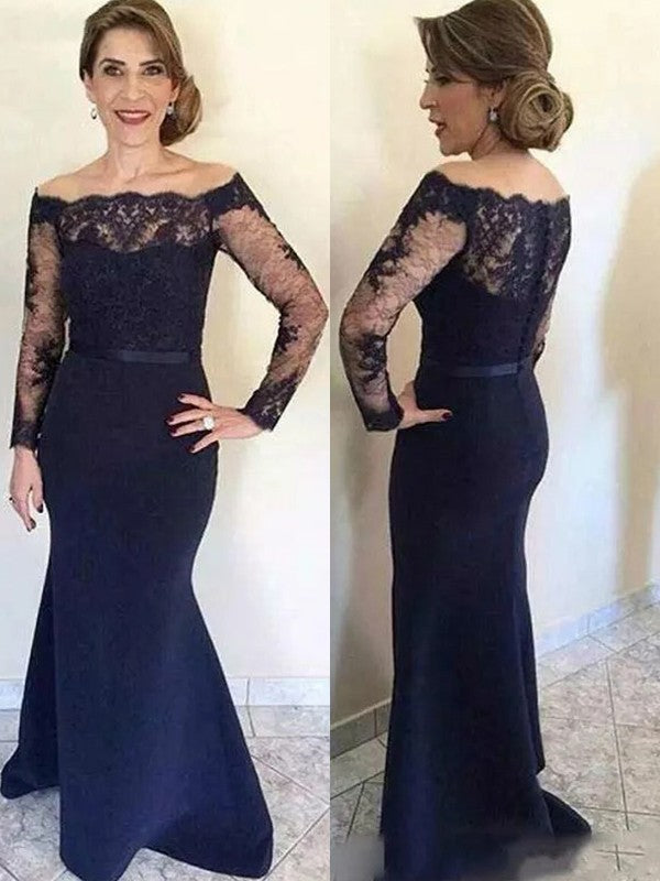 Cali Trumpet/Mermaid Stretch Crepe Lace Off-the-Shoulder Long Sleeves Floor-Length Mother of the Bride Dresses DZP0020321