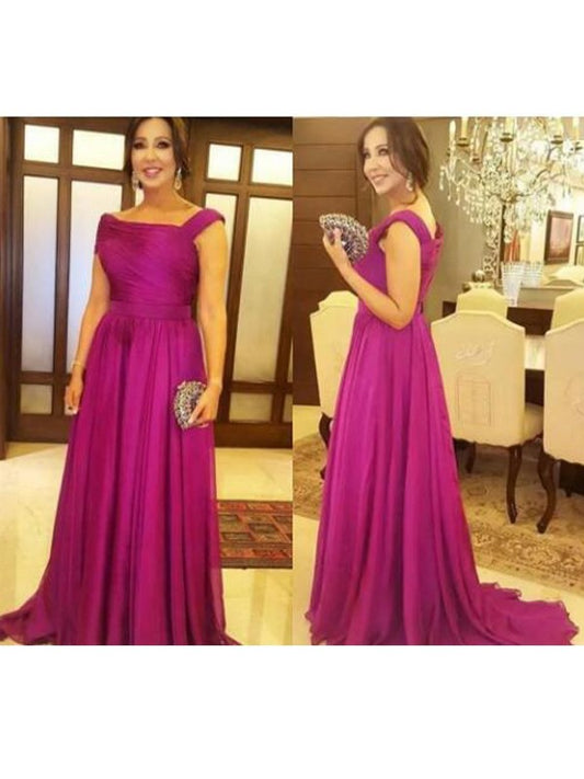 Marian A-Line/Princess Chiffon Ruched Square Sleeveless Sweep/Brush Train Mother of the Bride Dresses DZP0020406