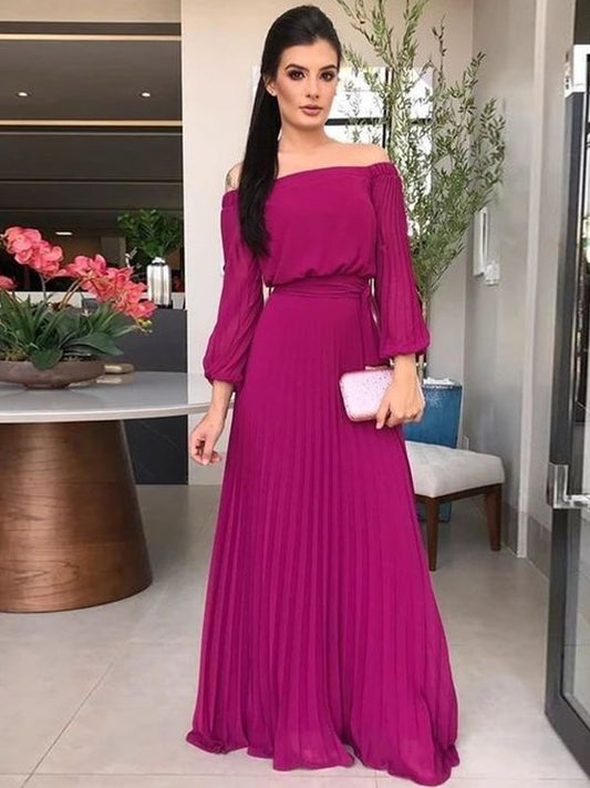 Violet A-Line/Princess Chiffon Ruffles Off-the-Shoulder Long Sleeves Floor-Length Mother of the Bride Dresses DZP0020409