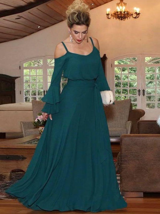 Eliana A-Line/Princess Chiffon Ruffles Square Long Sleeves Floor-Length Mother of the Bride Dresses DZP0020433