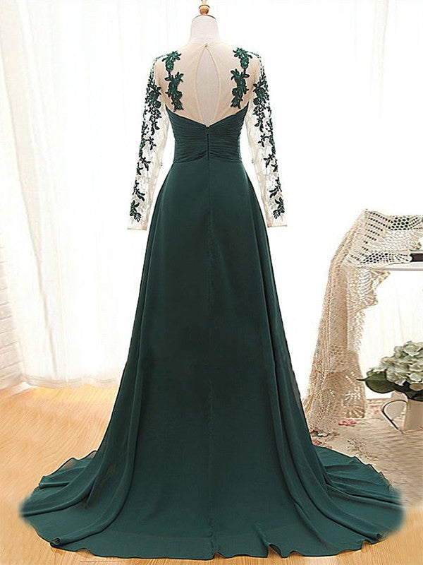 Alessandra A-Line/Princess Chiffon Applique Sweetheart Long Sleeves Sweep/Brush Train Mother of the Bride Dresses DZP0020438