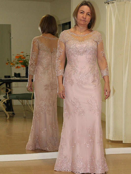 Macy Sheath/Column Lace Applique Scoop Long Sleeves Floor-Length Plus Size Mother of the Bride Dresses DZP0020449