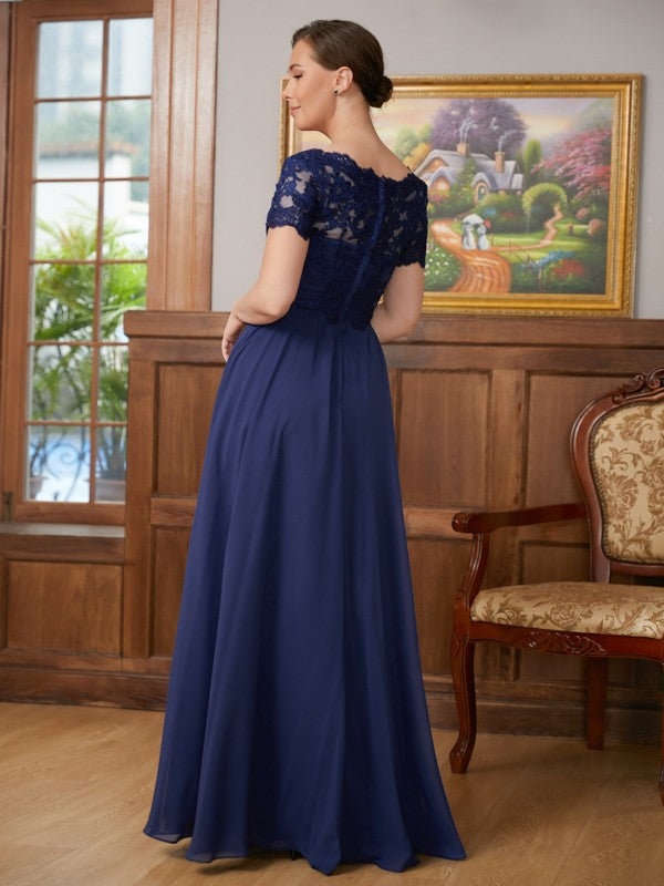Jaycee A-Line/Princess Chiffon Lace V-neck Short Sleeves Floor-Length Mother of the Bride Dresses DZP0020311
