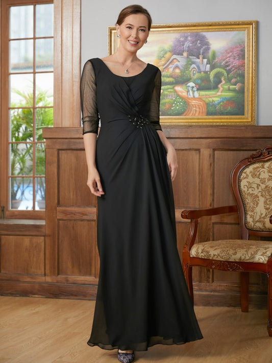 Selina A-Line/Princess Chiffon Ruched Scoop 3/4 Sleeves Floor-Length Mother of the Bride Dresses DZP0020336