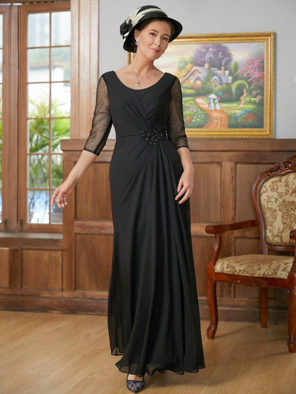 Selina A-Line/Princess Chiffon Ruched Scoop 3/4 Sleeves Floor-Length Mother of the Bride Dresses DZP0020336
