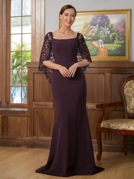 Liliana Sheath/Column Stretch Crepe Lace Square 1/2 Sleeves Sweep/Brush Train Mother of the Bride Dresses DZP0020329
