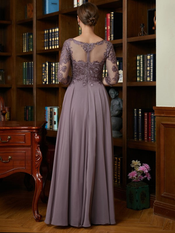 Violet A-Line/Princess Chiffon Lace Scoop 3/4 Sleeves Floor-Length Mother of the Bride Dresses DZP0020301