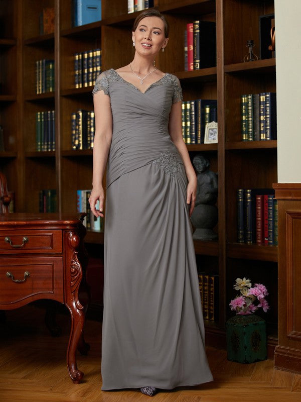 Estrella A-Line/Princess Chiffon Applique Sweetheart Short Sleeves Floor-Length Mother of the Bride Dresses DZP0020328