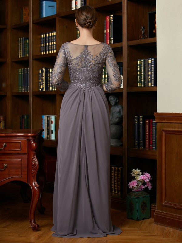Jocelyn A-Line/Princess Chiffon Lace Scoop 3/4 Sleeves Floor-Length Mother of the Bride Dresses DZP0020341