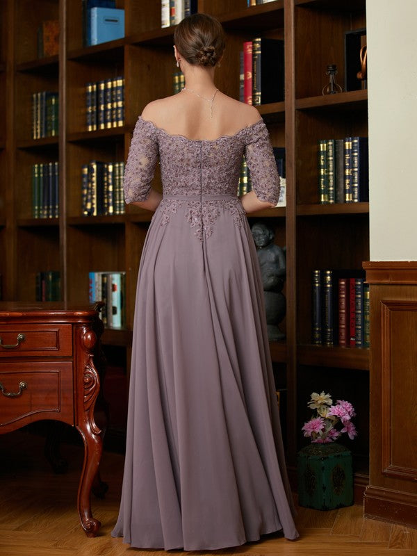 Addisyn A-Line/Princess Chiffon Applique Off-the-Shoulder 3/4 Sleeves Floor-Length Mother of the Bride Dresses DZP0020308