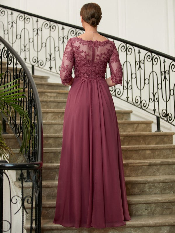 Maddison A-Line/Princess Chiffon Lace V-neck 3/4 Sleeves Floor-Length Mother of the Bride Dresses DZP0020306