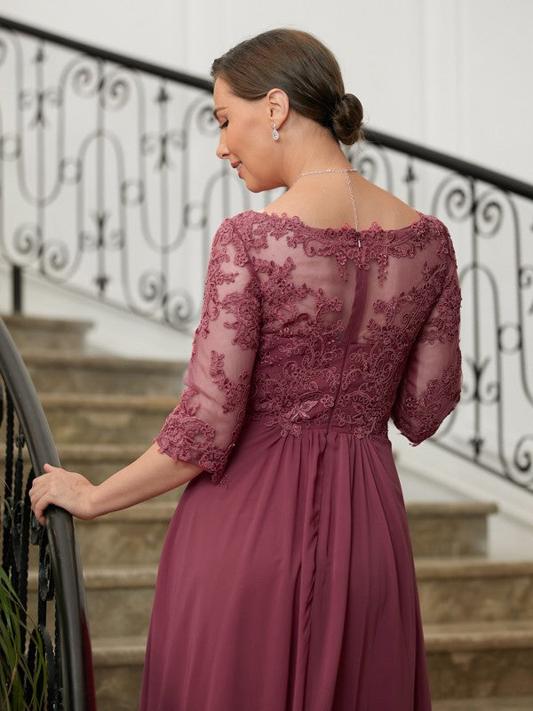 Maddison A-Line/Princess Chiffon Lace V-neck 3/4 Sleeves Floor-Length Mother of the Bride Dresses DZP0020306
