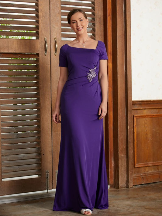 Lillian Sheath/Column Jersey Beading Square Short Sleeves Floor-Length Mother of the Bride Dresses DZP0020333