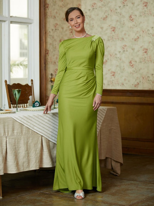 Aurora Sheath/Column Jersey Ruched Scoop Long Sleeves Floor-Length Mother of the Bride Dresses DZP0020352