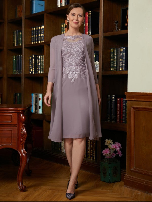 Sadie Sheath/Column Chiffon Lace Scoop Short Sleeves Knee-Length Mother of the Bride Dresses DZP0020316