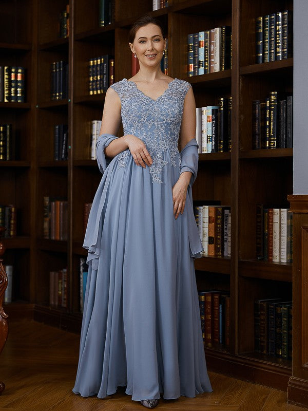 Cheryl A-Line/Princess Chiffon Applique V-neck Sleeveless Floor-Length Mother of the Bride Dresses DZP0020259