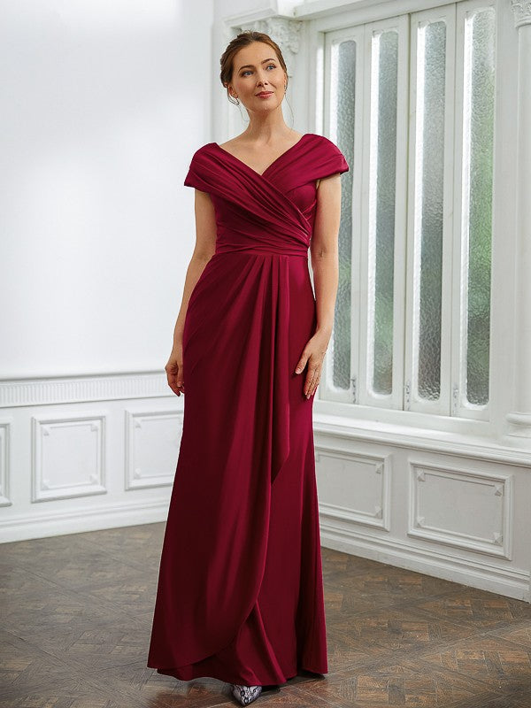 Moriah Sheath/Column Jersey Ruched V-neck Short Sleeves Floor-Length Mother of the Bride Dresses DZP0020252