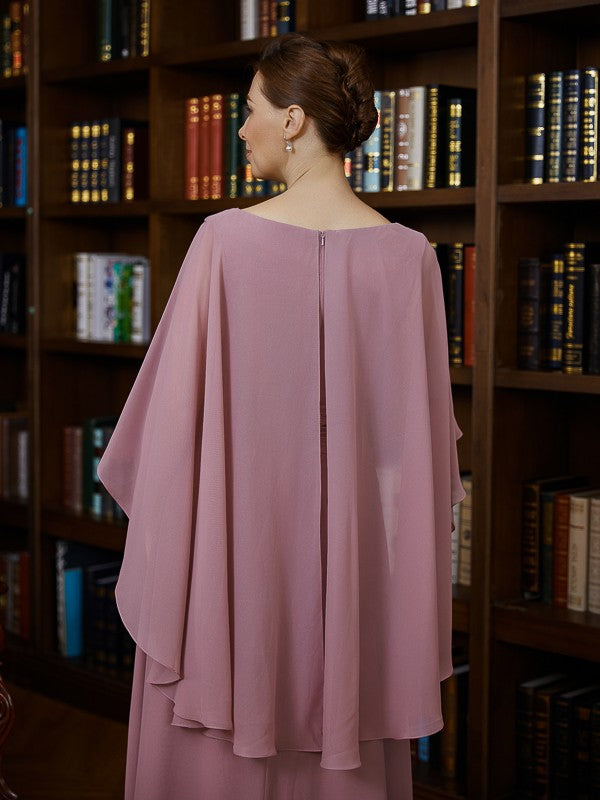 Ina A-Line/Princess Chiffon Ruched V-neck 3/4 Sleeves Floor-Length Mother of the Bride Dresses DZP0020251