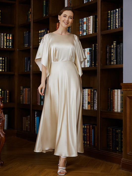 Skylar A-Line/Princess Silk like Satin Ruched Scoop 1/2 Sleeves Ankle-Length Mother of the Bride Dresses DZP0020243