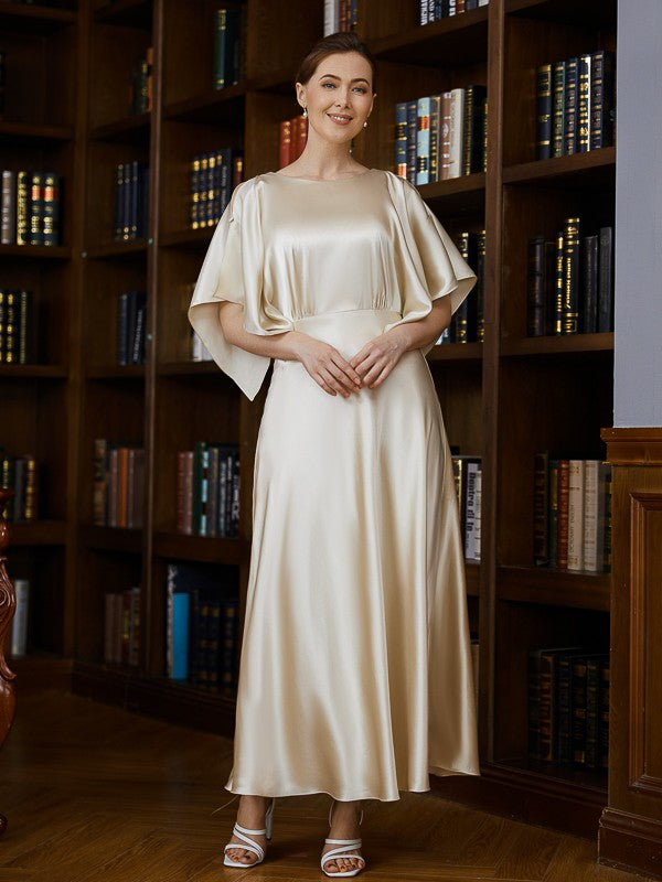 Skylar A-Line/Princess Silk like Satin Ruched Scoop 1/2 Sleeves Ankle-Length Mother of the Bride Dresses DZP0020243