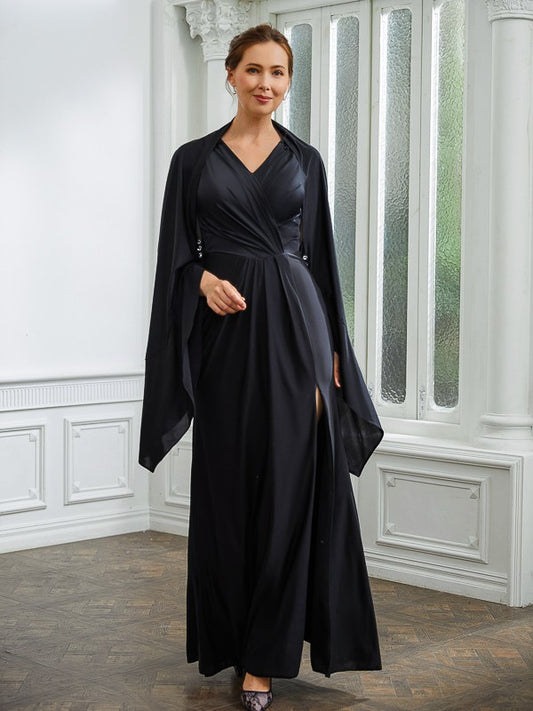 Isabella Sheath/Column Jersey Ruched V-neck Sleeveless Floor-Length Mother of the Bride Dresses DZP0020246