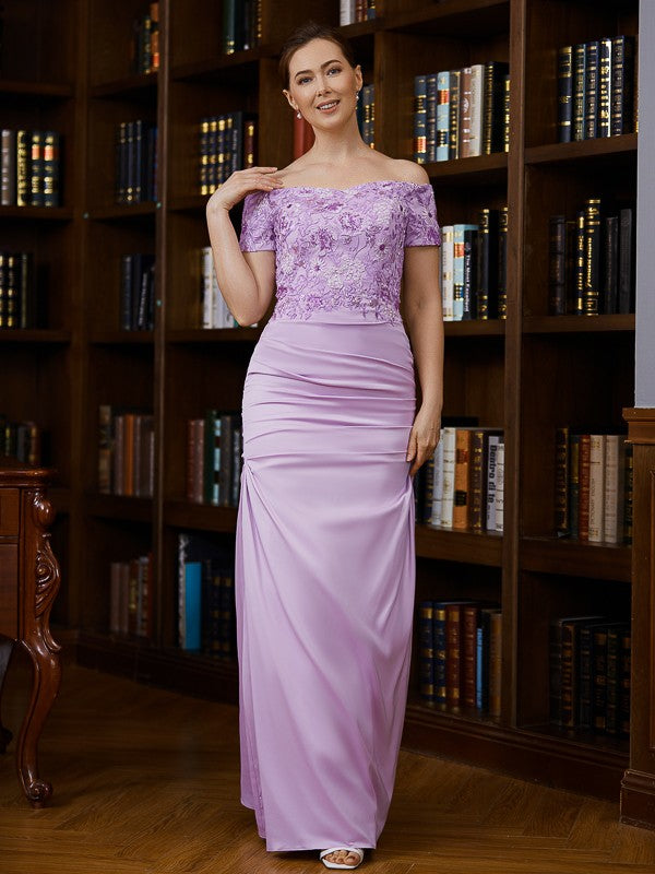 Audrey Sheath/Column Charmeuse Ruched Off-the-Shoulder Short Sleeves Floor-Length Mother of the Bride Dresses DZP0020249