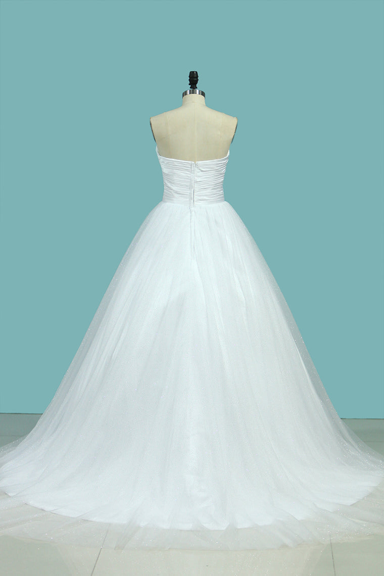 2024 Wedding Dress A Line Sweetheart Tulle With Beads And Ruffles