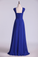 2024 Dark Royal Blue Prom Dresses A Line Straps Floor Length Chiffon Ruffled