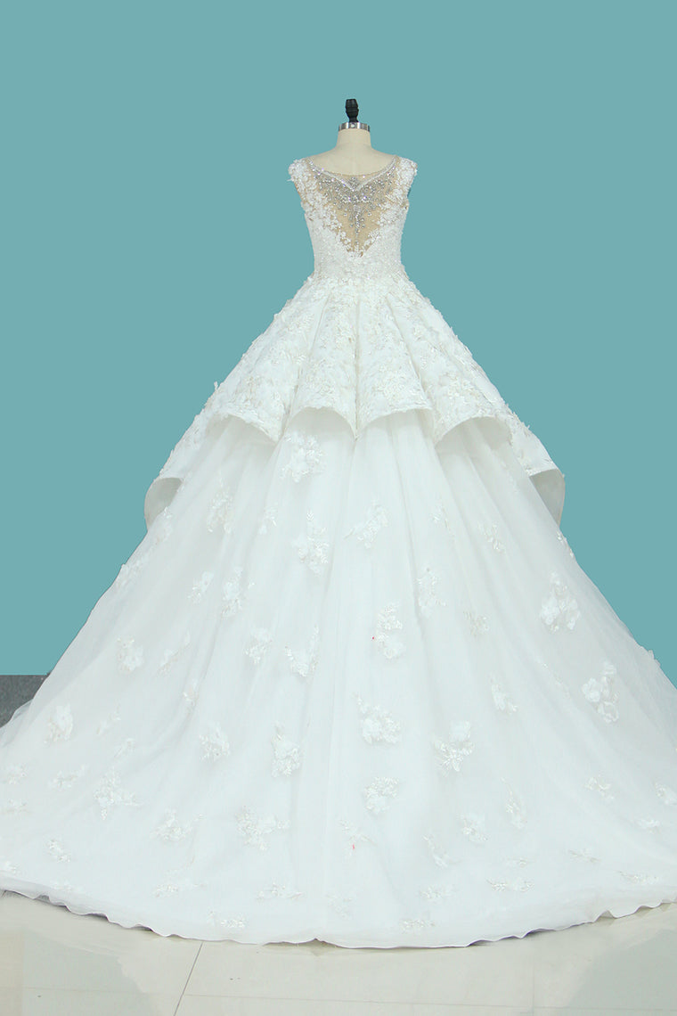 2024 Bateau Top Quality Lace Ball Gown Wedding Dresses Court Train