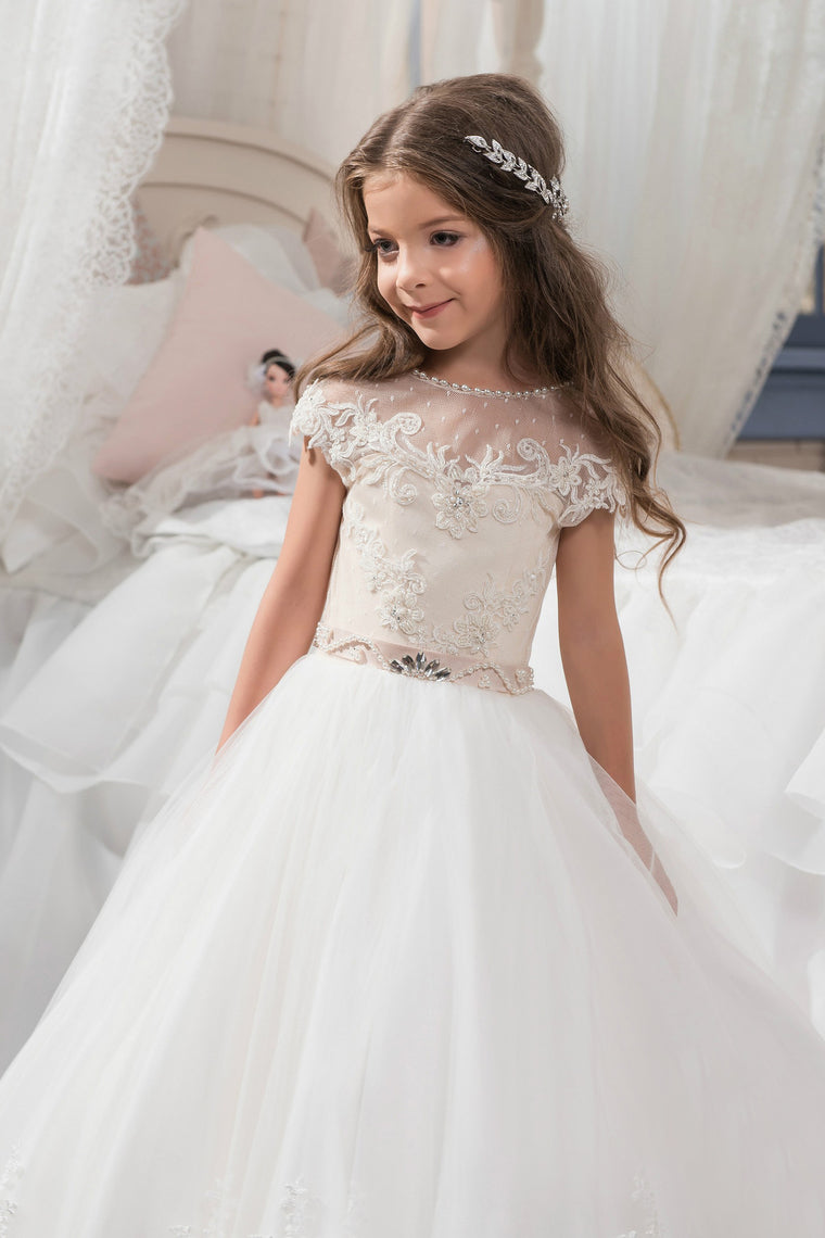 2024 New Arrival Scoop Tulle With Applique Ball Gown Flower Girl Dresses