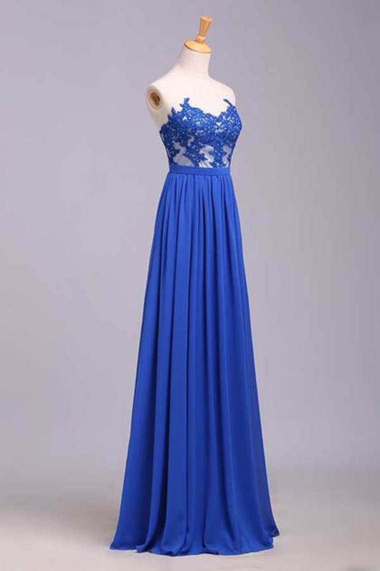 2022 Prom Dresses A Line Sweetheart Floor Length Chiffon Color Dark Royal Blue