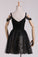2022 Black Straps A Line Homecoming Dresses Lace With Ruffles & Beads