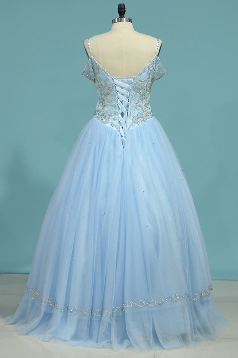 2024 New Arrival Spaghetti Straps Tulle With Beading Quinceanera Dresses