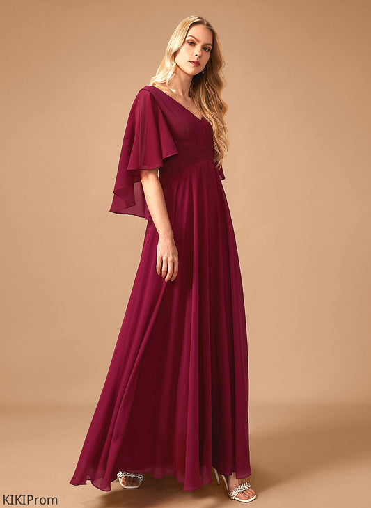 Ruffle Embellishment Neckline Fabric Floor-Length Silhouette V-neck Length A-Line Kim Bridesmaid Dresses