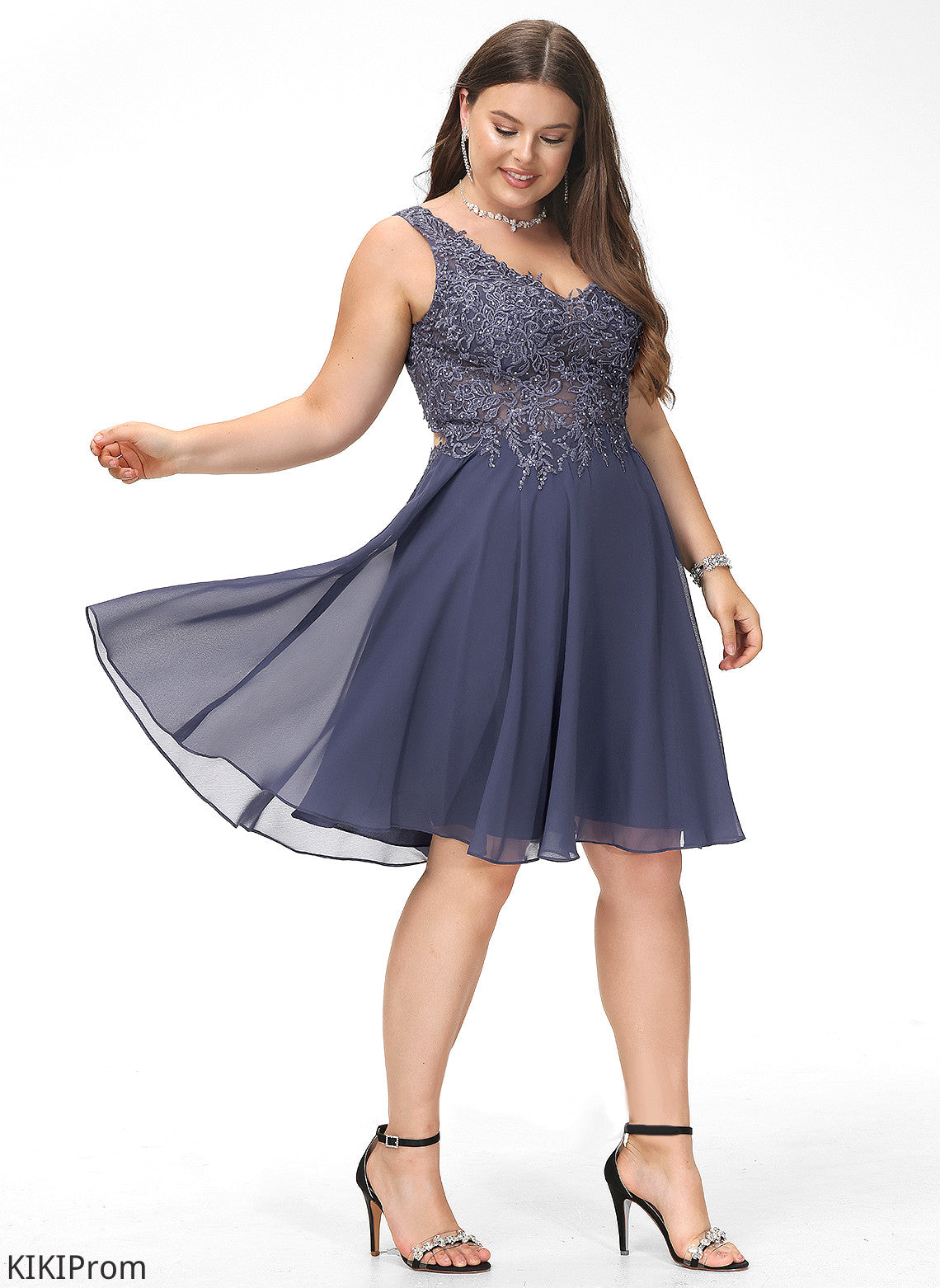 Chiffon Homecoming Dresses A-Line V-neck Homecoming With Beading Knee-Length Lace Dress Kasey