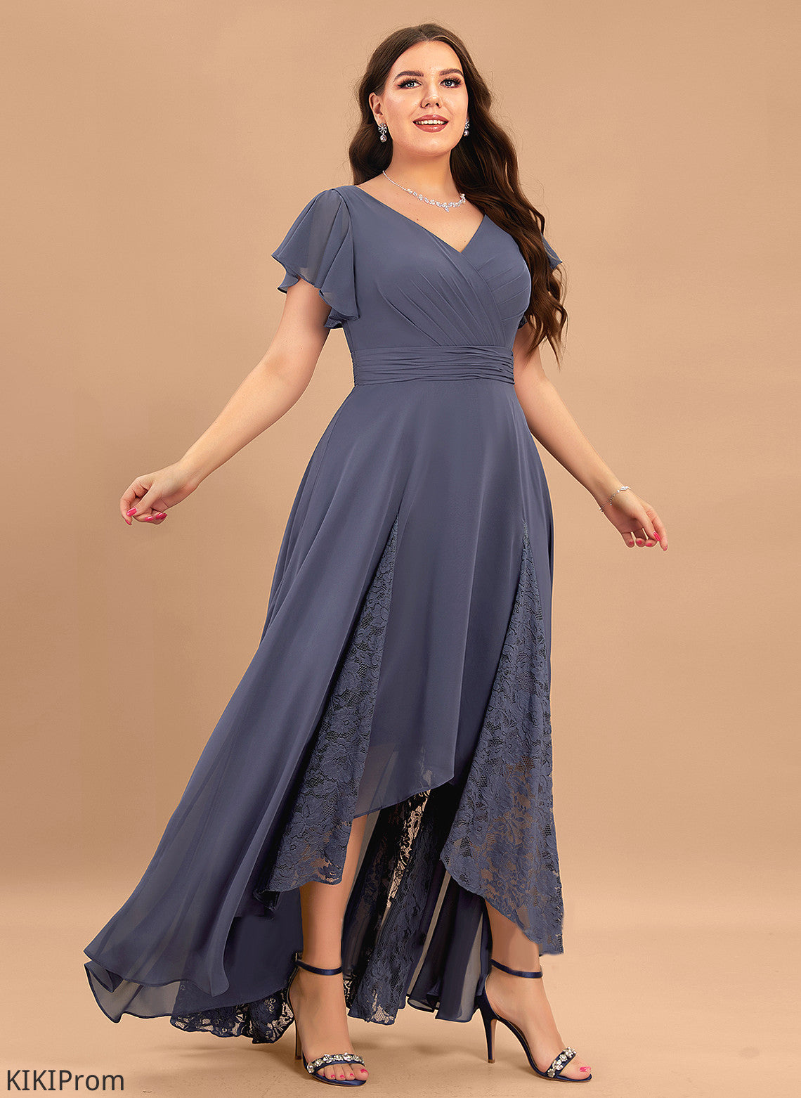 Dress Chiffon Lace With Asymmetrical A-Line Taniyah V-neck Ruffle Cocktail Cocktail Dresses
