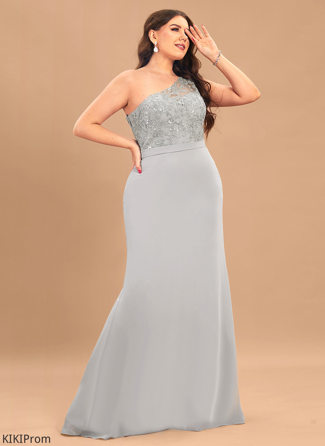 SweepTrain Embellishment Length Fabric Trumpet/Mermaid One-Shoulder Silhouette Sequins Neckline Camila Straps A-Line/Princess Bridesmaid Dresses