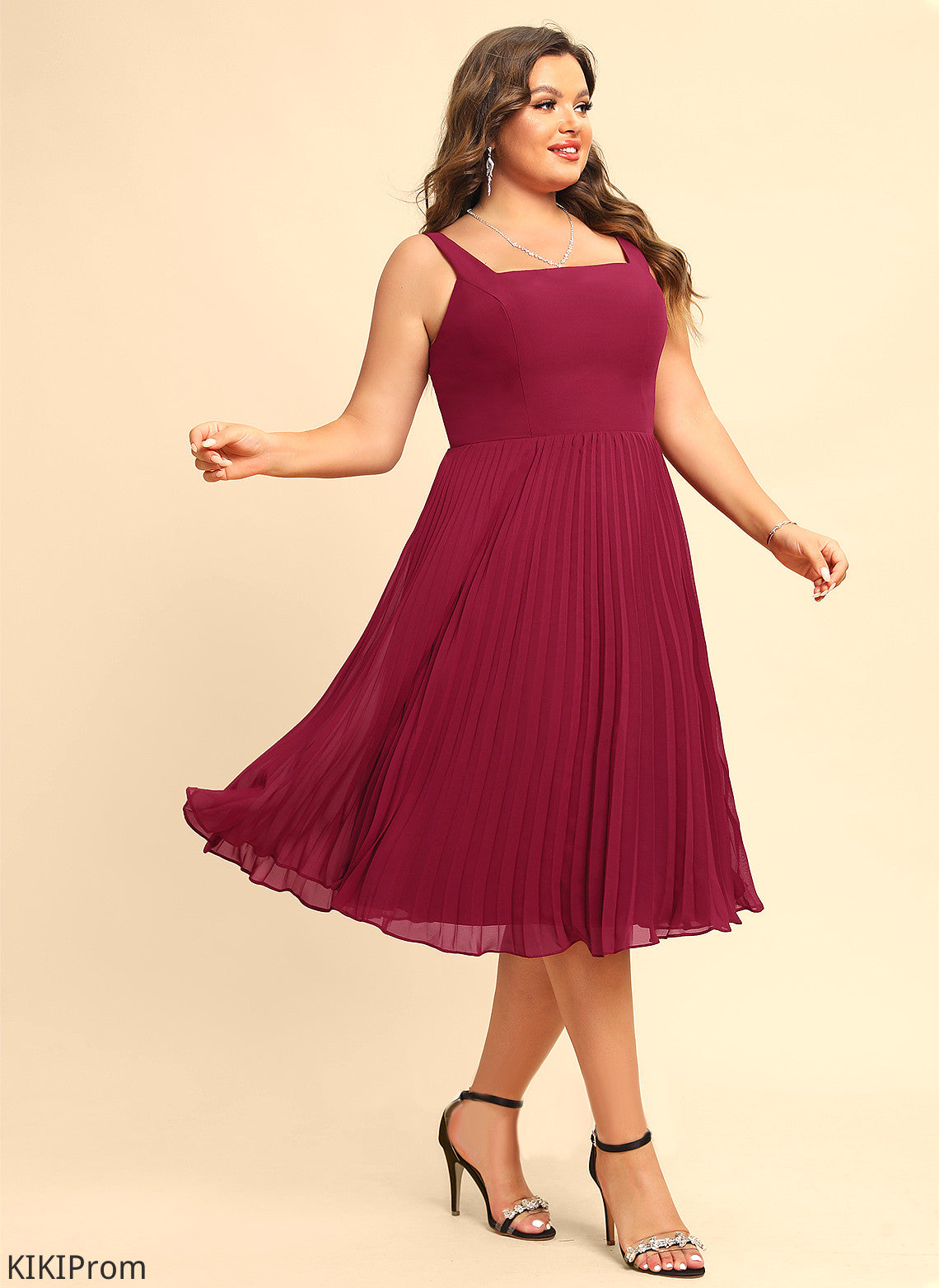 Pleated Neckline With Homecoming Dresses Chiffon Homecoming Square Knee-Length Judy Dress A-Line