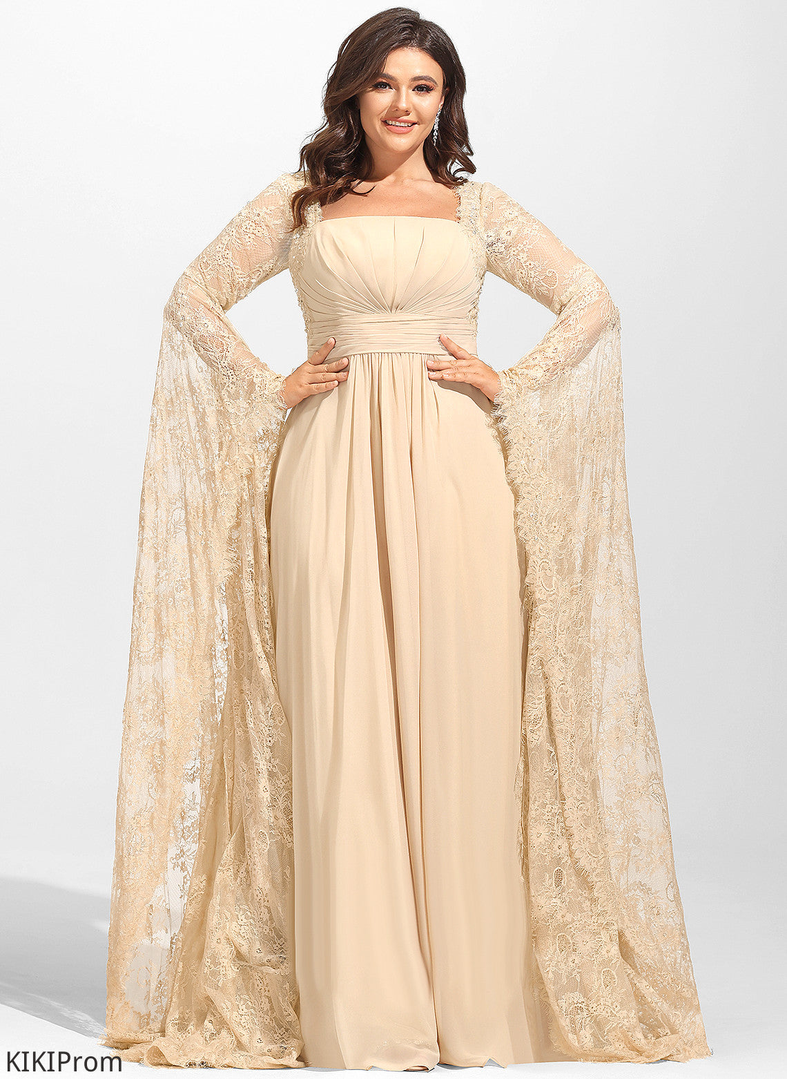 Wedding Dresses With Wedding Ruffle Floor-Length Beading Square Dress A-Line Myla Chiffon Lace