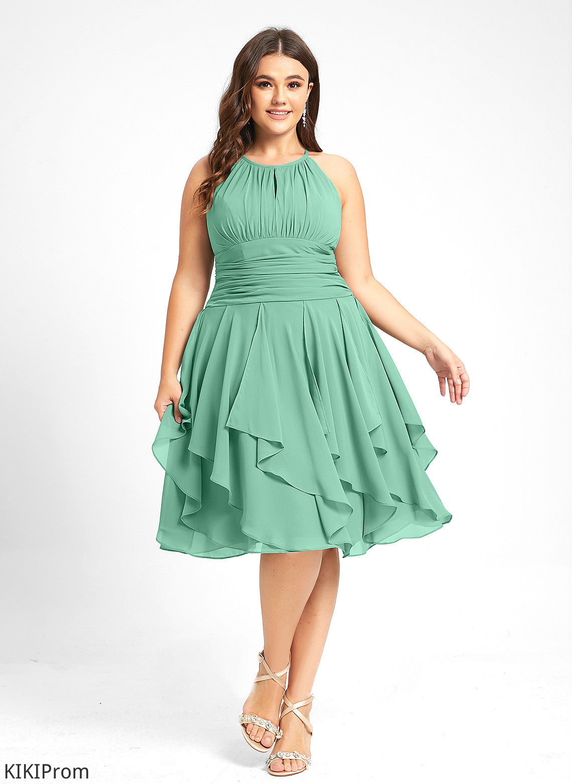 Cocktail Cascading With Scoop Ruffles Dress Miriam Cocktail Dresses Ruffle A-Line Neck Chiffon Knee-Length