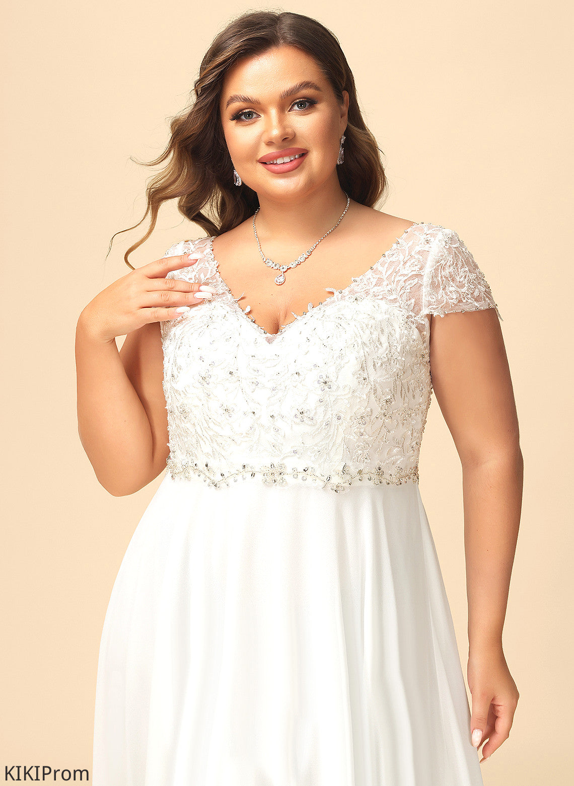 A-Line Wedding Dresses V-neck Chiffon With Floor-Length Sequins Lace Wedding Daisy Dress Beading