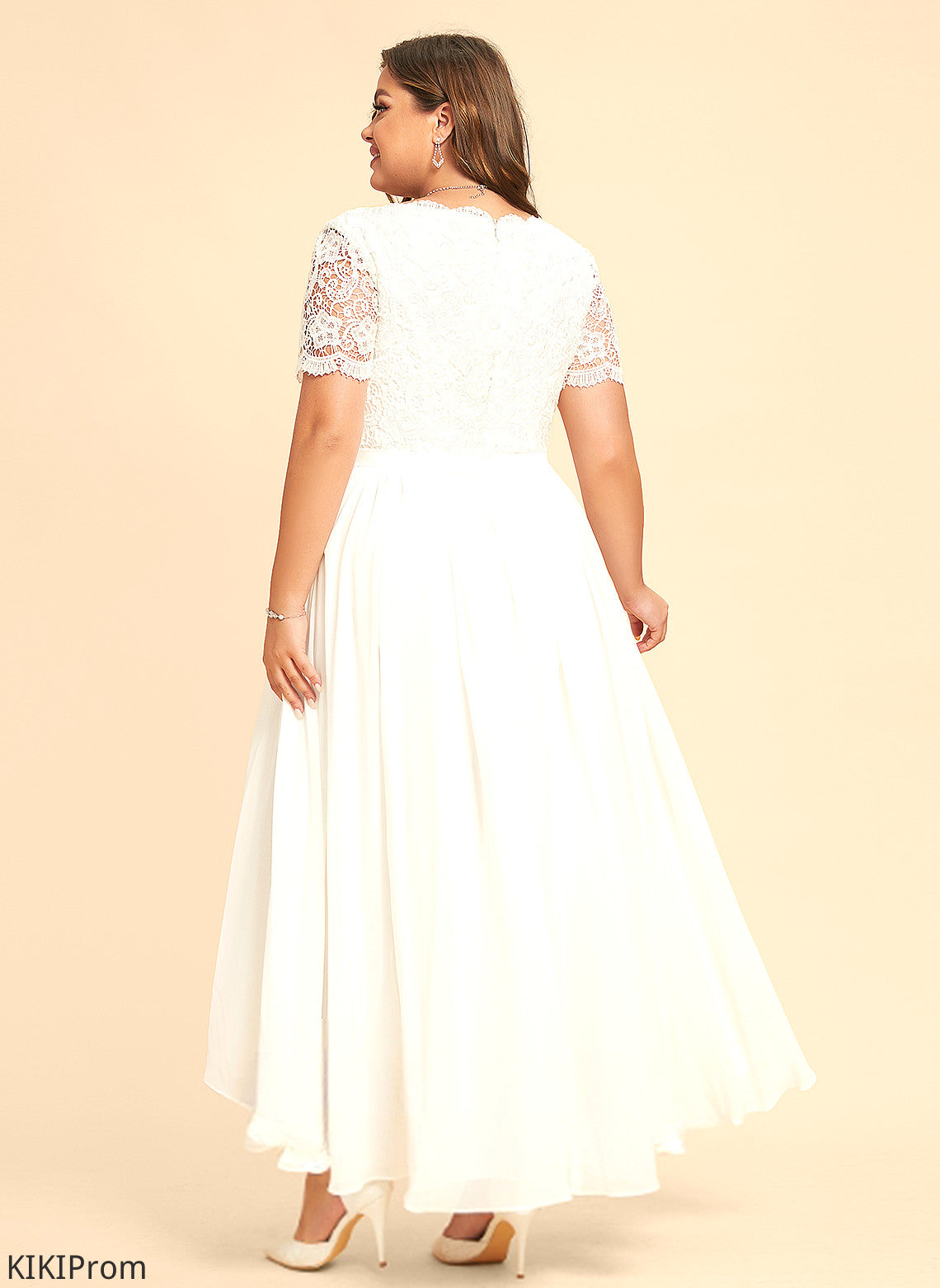 Wedding Dresses Asymmetrical A-Line Saniyah Wedding Lace Dress V-neck Chiffon