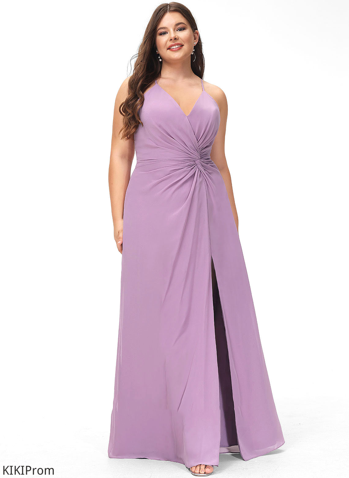 V-neck Floor-Length SplitFront Embellishment Length Ruffle Silhouette Neckline A-Line Fabric Maliyah Bridesmaid Dresses